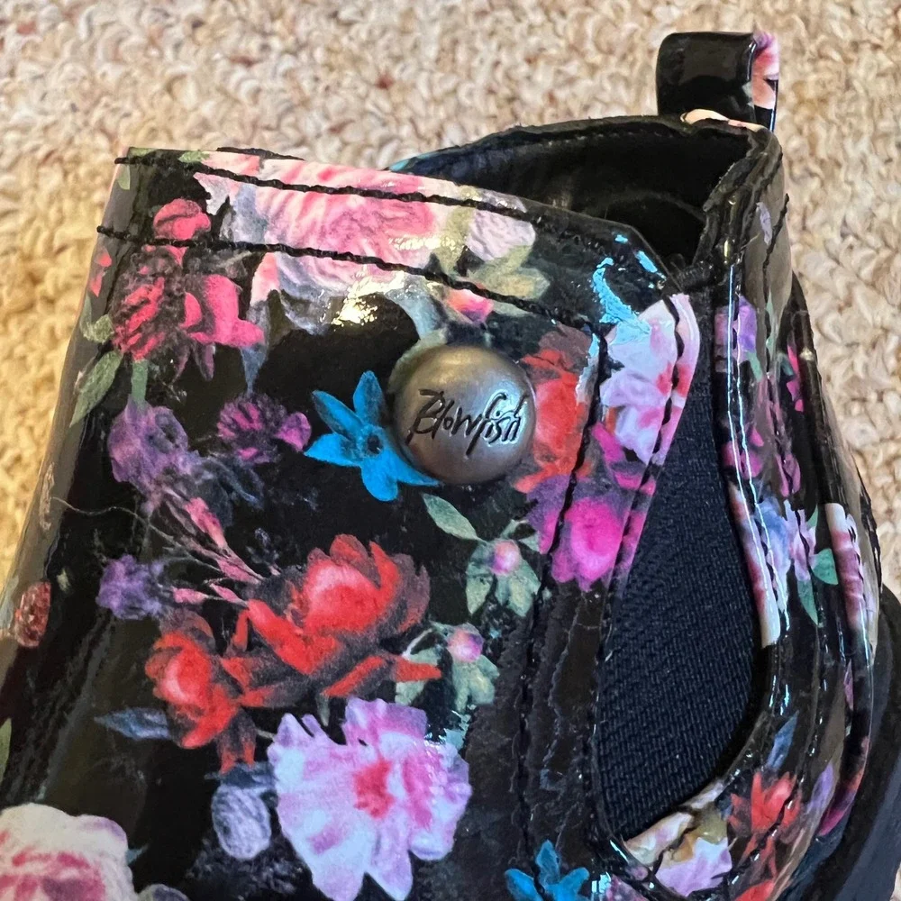 Blowfish Malibu Kids Floral Patent Ankle Boots Black Multi B101 Size 8